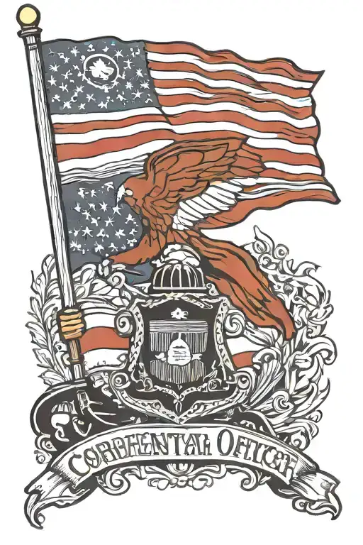 Correctional officer flag waving U S Flag primarily black tattoo design idea