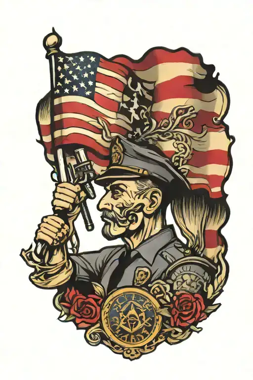 Correctional officer flag waving tattoo design idea