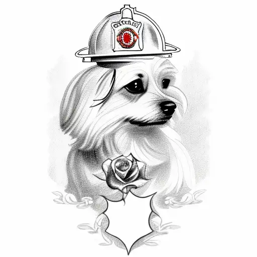 fire department maltese with roses tattoo design idea