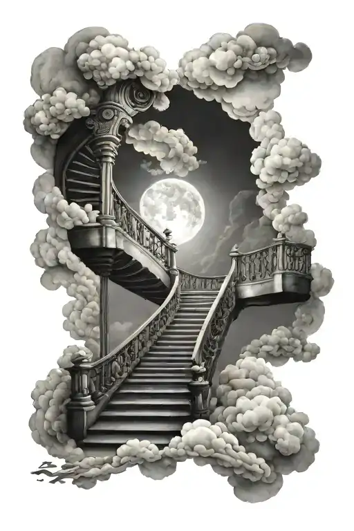 staircase to heaven staircase with clouds tattoo design idea
