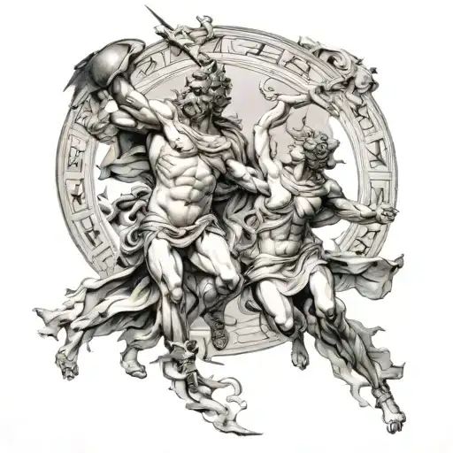 Greek mythology nyx vs kronos with time and titans war, 8k, high resolution tattoo design idea