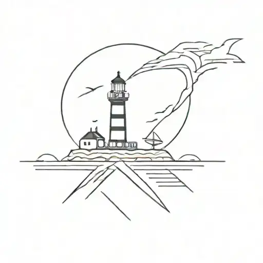 ship, sea, lightning, lighthouse tattoo design idea