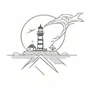 ship, sea, lightning, lighthouse tattoo design idea