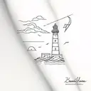 ship, sea, lightning, lighthouse tattoo design idea