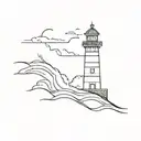 ship, sea, lightning, lighthouse tattoo design idea