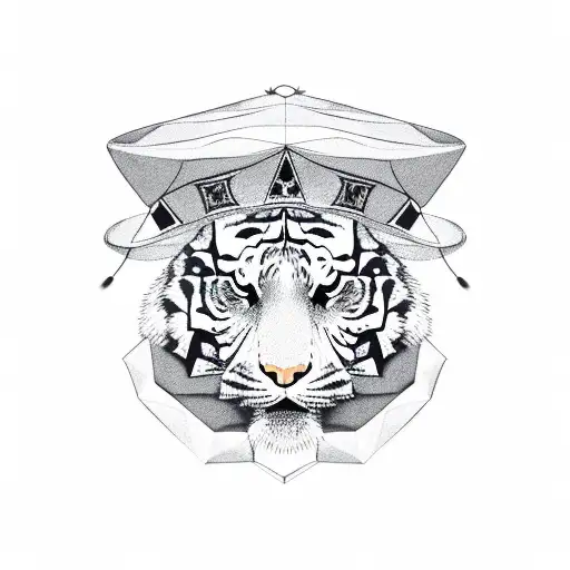 tiger head with fortune teller hat tattoo design idea