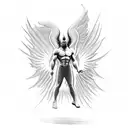 A minimalist interpretation of Lucifer falling from heaven, focusing on the silhouette and dramatic lighting tattoo design idea