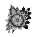 arm sleeve with mandala pointillism technique and protection symbols tattoo design idea