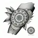 arm sleeve with mandala pointillism technique and protection symbols tattoo design idea