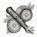 arm sleeve with mandala pointillism technique and protection symbols tattoo design idea