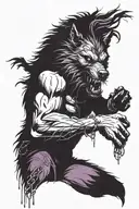 werewolf howling with chains wrapped around his hands and chest and purple mist coming from his eyes and hands tattoo design idea