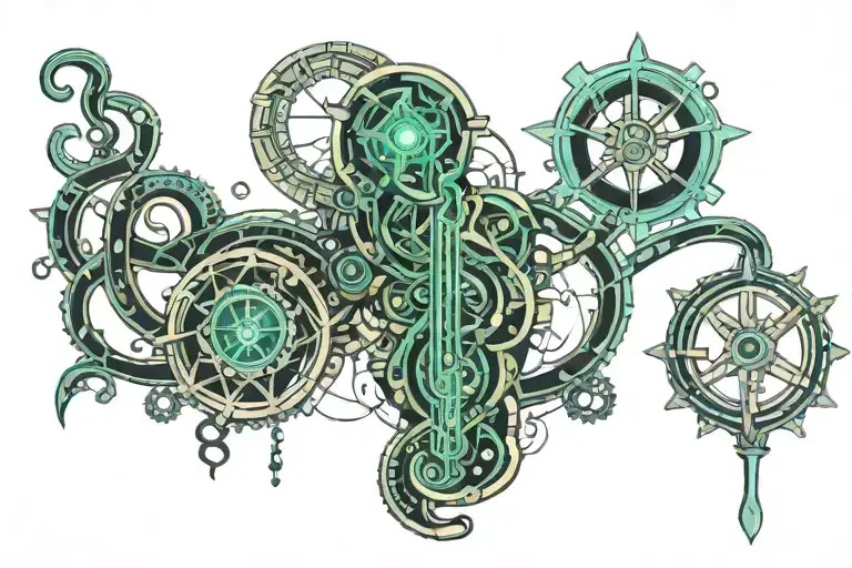 Rod of Asclepius steam punk sharp tattoo design idea