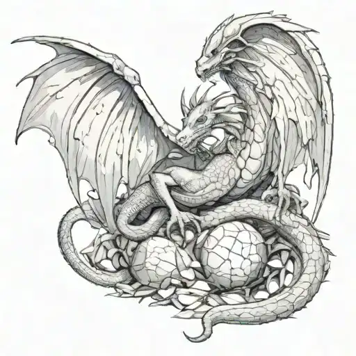 A mystical dragon holding a philosopher's stone angel laying tattoo design idea