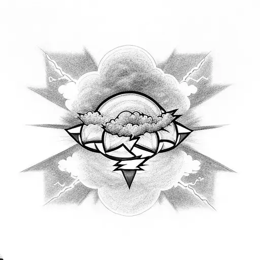 cloud storm with lightning with a sun behind tattoo design idea