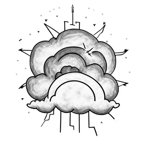 cloud storm with lightning with a sun tattoo design idea