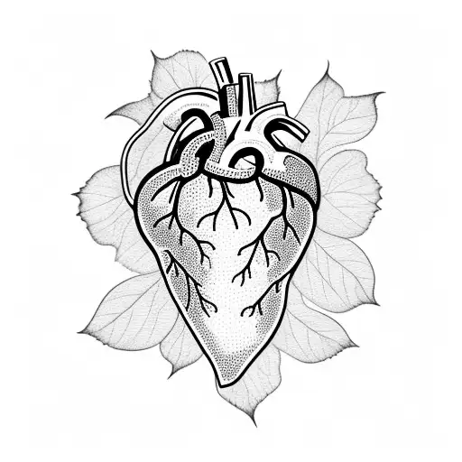 human heart with flowers grapes and leaves tattoo design idea