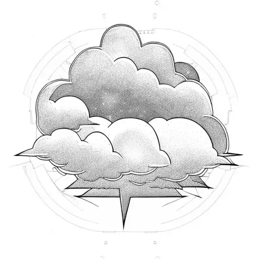 cloud storm with lightning with a sun tattoo design idea
