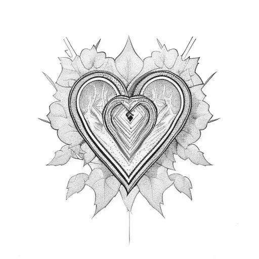 Heart surround by wine leaf  tattoo design idea