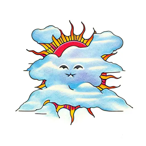 cloud storm with a sun tattoo design idea