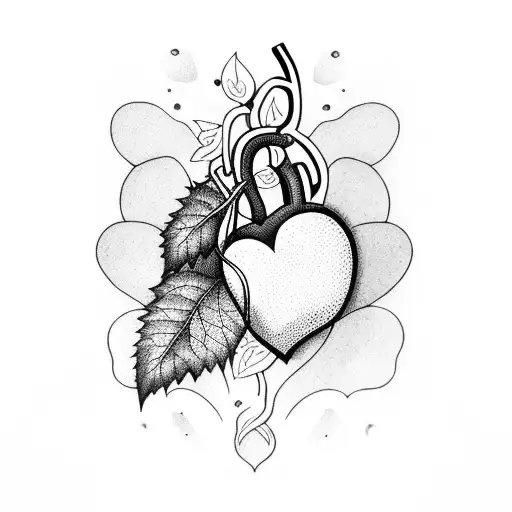 Heart with grapes inside and leaves  tattoo design idea