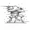 cloud storm with lightning an a sun behind tattoo design idea