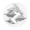 cloud storm with lightning an a sun behind tattoo design idea