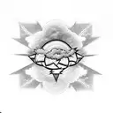 cloud storm with lightning with a sun behind tattoo design idea