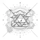 cloud storm with lightning with a sun behind tattoo design idea