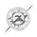 cloud storm with lightning with a sun tattoo design idea