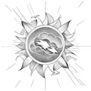 cloud storm with lightning with a sun tattoo design idea