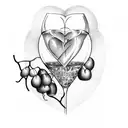 heart with grapes and wine glass inside tattoo design idea
