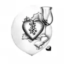 heart with grapes and wine glass inside tattoo design idea