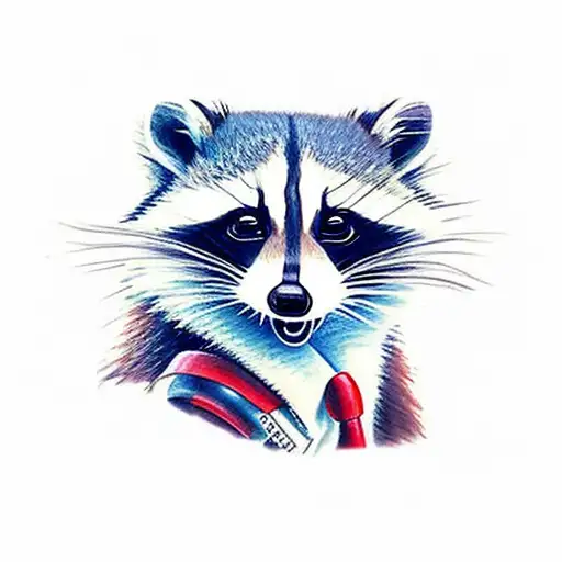 cartoon raccoon with an arm tattoo that says "I ❤️ Weasels" tattoo design idea