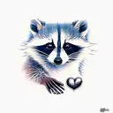 cartoon raccoon with an arm tattoo that says "I ❤️ Weasels" tattoo design idea