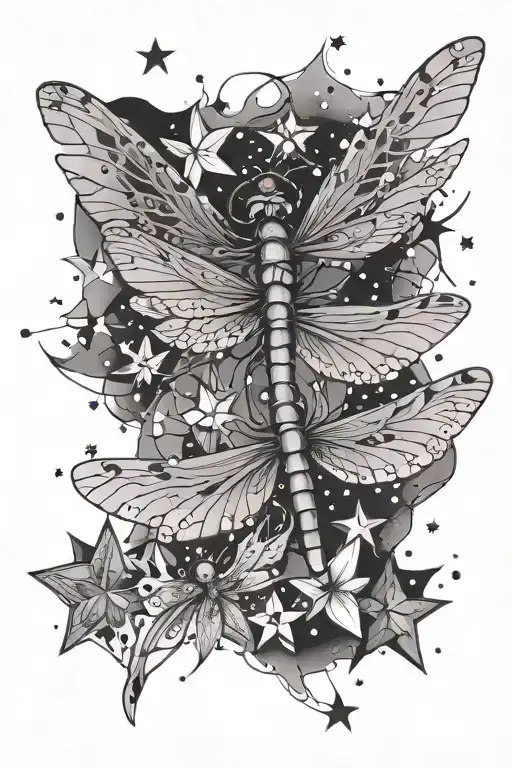 dragonfly stars scattered tattoo design idea