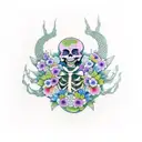 skeleton praying with flowers tattoo design idea