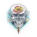 skeleton praying with flowers tattoo design idea