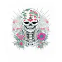 skeleton praying with flowers tattoo design idea