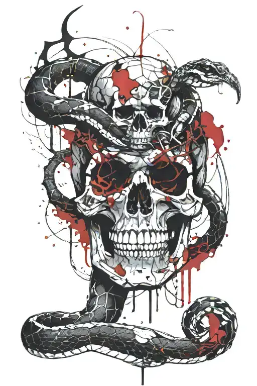 snake and skull tattoo design idea