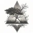 Upside down triangle with a tree tattoo design idea