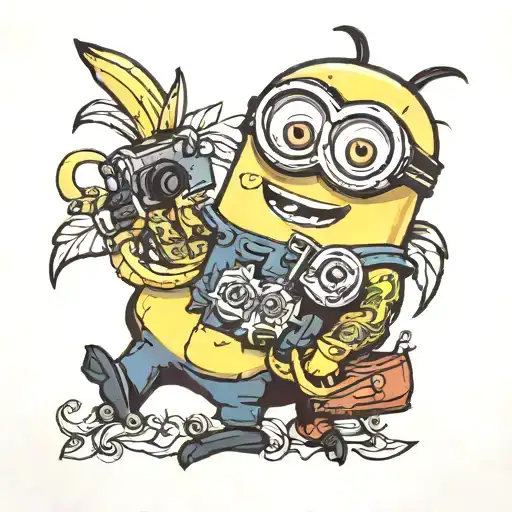 banana and minion tattoo design idea