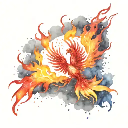 red orange flames phoenix rising from the ashes rain  tattoo design idea