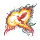 red orange flames phoenix rising from the ashes rain  tattoo design idea
