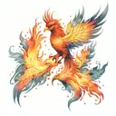 red orange flames phoenix rising from the ashes rain  tattoo design idea