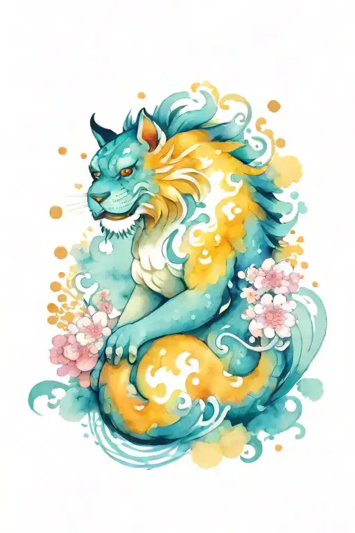 Komainu and sakura japanese tattoo design idea