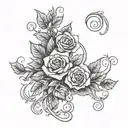 scroll surrounded by clouds ivy leaves and roses  tattoo design idea