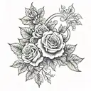 scroll surrounded by clouds ivy leaves and roses  tattoo design idea