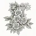 scroll surrounded by clouds ivy leaves and roses  tattoo design idea