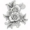 scroll surrounded by clouds ivy leaves and roses  tattoo design idea