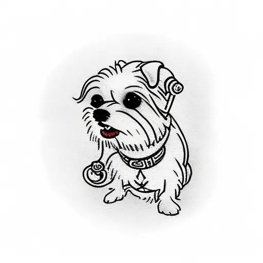 Maltese dog in cartoon style smoking a cigar tattoo design idea